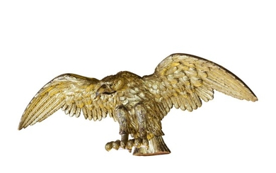VERY FINE AND RARE CARVED GILTWOOD SPREAD-WINGED AMERICAN EAGLE, ATTRIBUTED TO WILLIAM RUSH, PHILADELPHIA, PENNSYLVANIA, CIRCA 1830