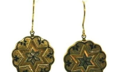VICTORIAN 10k Yellow Gold & Enamel Dangle Earrings
