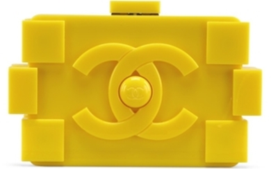 A YELLOW LUCITE LEGO CLUTCH WITH SILVER HARDWARE, CHANEL, 2012