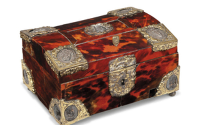 A FLEMISH REPOUSSE GILT-METAL AND SILVER-MOUNTED RED TORTOISESHELL CASKET, SECOND HALF 17TH CENTURY