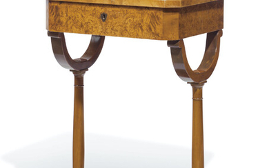 A NORTH EUROPEAN FIGURED BIRCH WORKTABLE, EARLY 19TH CENTURY