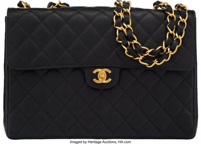 58154: Chanel Black Quilted Caviar Leather Maxi Flap Ba