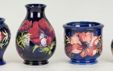 6 Moorcroft Pottery Vases, Anemone, Mini Flambe Big Poppy