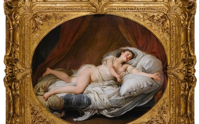 YOUNG LADY LAYING ON A BED, Hugues Taraval