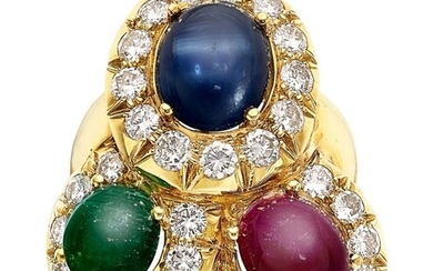 74054: Ruby, Emerald, Sapphire, Diamond, Gold Ring Sto