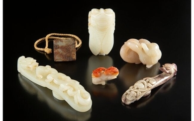 78054: A Group of Six Chinese Carved Jade Figures, Qing