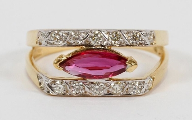 .50CT NATURAL MARQUISE RUBY & .50CT DIAMOND RING