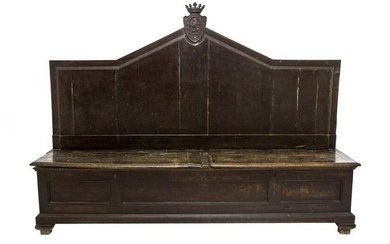 Walnut wood bench with backrest, 18th century. Palermo.