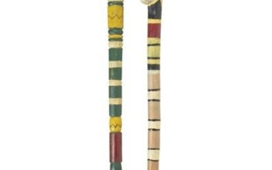 Two American folk art painted walking sticks