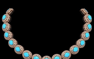 86.75 ctw Turquoise & Diamond Victorian Necklace 14K Rose Gold