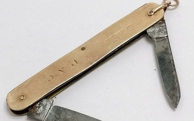 9CT GOLD MOUNTED PENKNIFE WITH TWO BLADES.