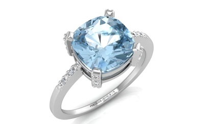 9ct White Gold Diamond And Blue Topaz Ring 0.04 Carats