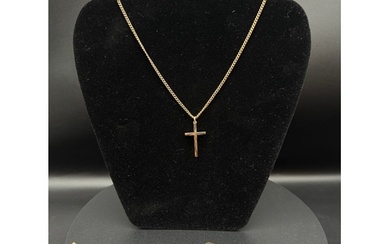 9ct yellow gold curb necklace with cross pendant, 9ct yellow...