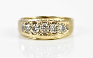 A 14ct yellow gold five stone graduated diamond ring, the...