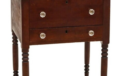 A 19TH C CHERRY STAND TABLE WITH UNUSUAL INTERIOR
