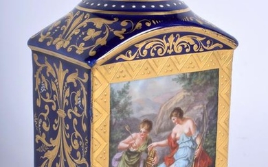 A 19TH CENTURY VIENNA PORCELAIN TEA CANISTER painted