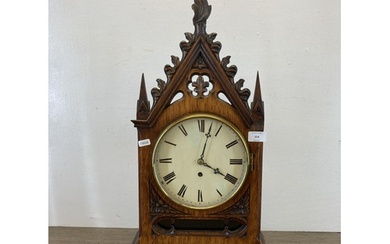 A 19th century gothic revival oak cased Fusse mantle clock -...