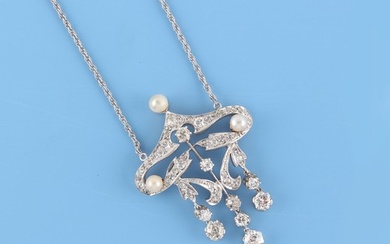 A Belle Epoque style diamond & pearl pendant on associated 1...