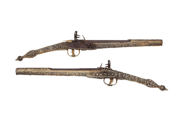 A Brace Of Albanian 18-Bore Flintlock (Epirot) Pistols With Silver-Gilt Stocks, 19th Century
