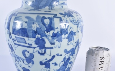 A CHINESE BLUE AND WHITE 100 BOYS PORCELAIN VASE probably 19...