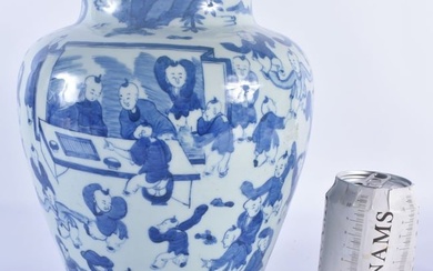 A CHINESE BLUE AND WHITE 100 BOYS PORCELAIN VASE probably 19th century, bearing King marks to base.