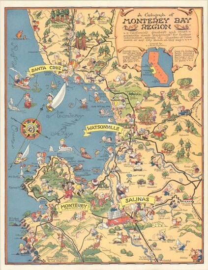 "A Cartograph of Monterey Bay Region - California's Greatest and Most Accessible Scenic Playground! ", White, Ruth Taylor