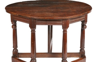 A Charles II oak credence type-table, with single rear drop-...