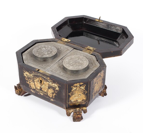 A Chinese Export lacquered tea caddy, circa 1830-50