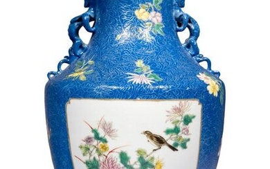 A Chinese Powder Blue Ground Famille Rose Porcelain