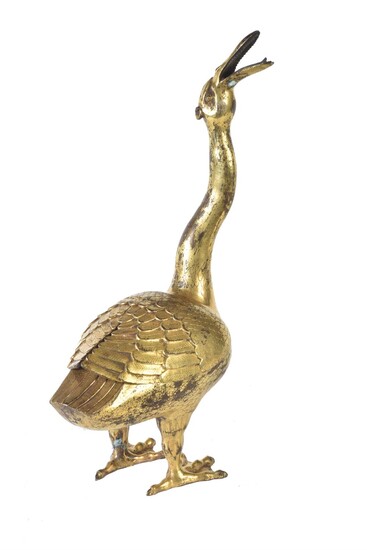 A Chinese gilt bronze goose-shaped censer