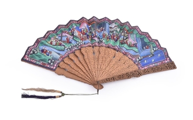 A Chinese painted 'Mandarin' fan