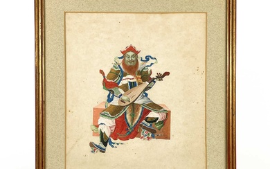 A Chinese painting depicting a Cantonese diety playing a pipa, 19th century.