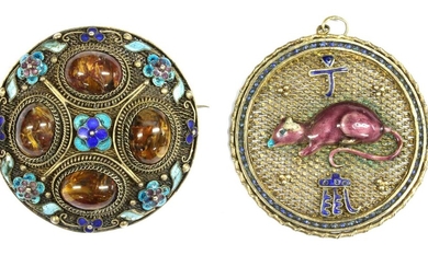 A Chinese silver gilt enamel 'Year of the Rat' zodiac pendant