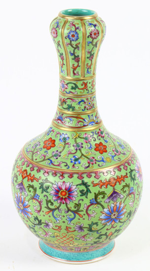 A Chinese turquoise ground garlic bottle vase