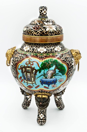 A Cloisonné Bronze and Parcel Gilt Incense Burner, China, Republic Period, Early 20th Century