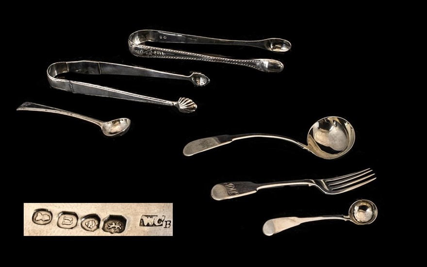 A Collection of Antique Period Small Silver Flatware Pieces ...