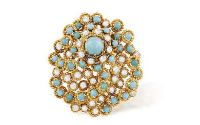 A DIAMOND AND TURQUOISE BROOCH, BY BOUCHERON, CIRCA...