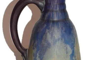 A Daum Nancy glass jug, mottled purple and yellow signed...