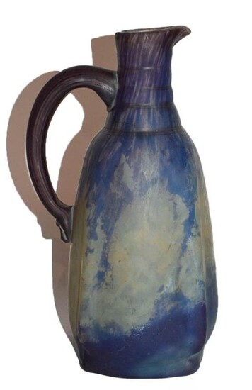 A Daum Nancy glass jug, mottled purple and yellow signed...