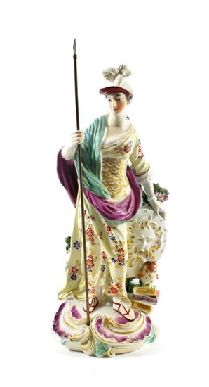 A Derby Porcelain Figure of Minerva, circa 1765, the standing...