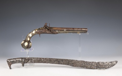 A Eastern style flintlock pistol and a iron sword