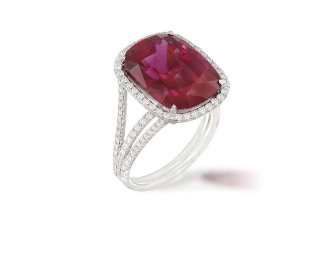 A FINE RUBELLITE AND DIAMOND DRESS RING The...