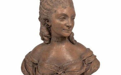 A French Terracotta Bust of a Woman Height 26 1/2 x