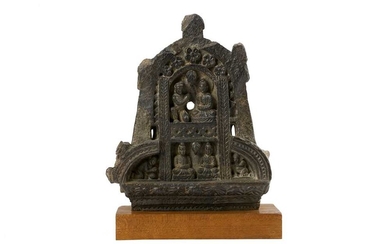 A GREY SCHIST CARVED GABLE RELIEF WITH A BUDDHA IN MEDITATION Ancient region of Gandhara, 2nd - 3rd century