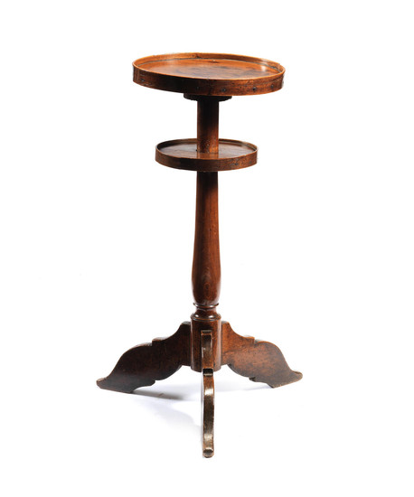 A George III fruitwood two-tier tripod wine table or candlestand, circa 1800