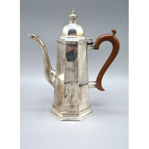 A George V Silver Coffee Pot of octagonal tapering form with...