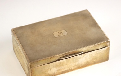 A George V silver cigarette box, ‘DBros’ Birmingham 1947, of...
