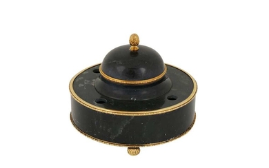 A George V silver gilt and nephrite inkwell in the Russian manner, London 1928 by William Martin (reg. 16th Oct 1900)