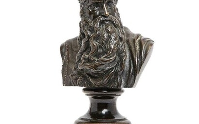 A German bronze bust of Moses, after Michelangelo, late 19th century, with foundry inscription to reverse Wein = Gesellschaft vorm: H.Gladenbeck & Sohn, on an associated siena marble plinth, 25cm high