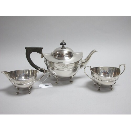 A Hallmarked Silver Three Piece Tea Set, WA, Birmingham 1913...